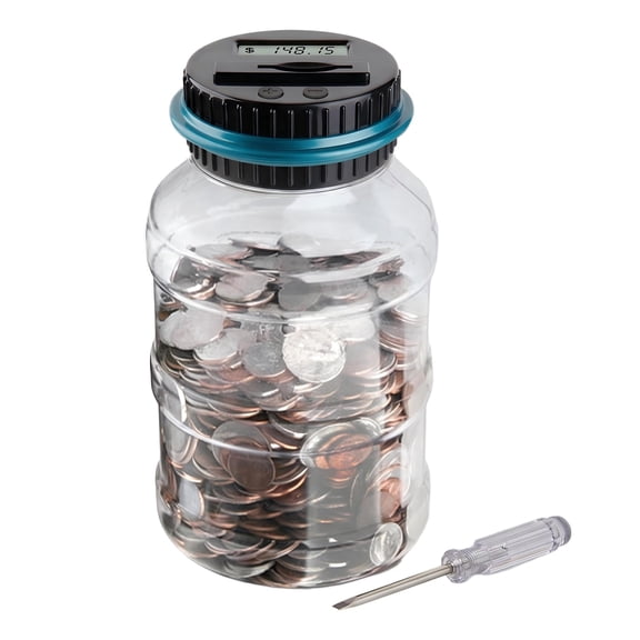 Large Piggy Bank for Boys & Adults, Digital Coin Counting Bank with LCD Counter, 1.8L Capacity Coin Money Jar for Adults, Designed for All US Coins (Blue)
