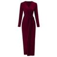 thumbnail image 4 of Kaemgyyd Cocktail Dresses for Women Elegant Bodycon Belted Maxi Dresses Long Sleeved V Neck Wear to Work Dress Fall, 4 of 6
