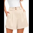 thumbnail image 3 of Pantalones Cortos de Trabajo Informales para Mujer, de Verano 2025, con Cintura Alta Elástica, Plisados, Aberturas Laterales y Bolsillos. Beige M, 3 of 8