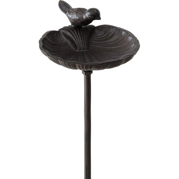Scallop Shell Garden Stake, Bird Feeder, Cast Iron, 3 Feet 2 1/2 Inches Tall, Rustic Garden Decoration