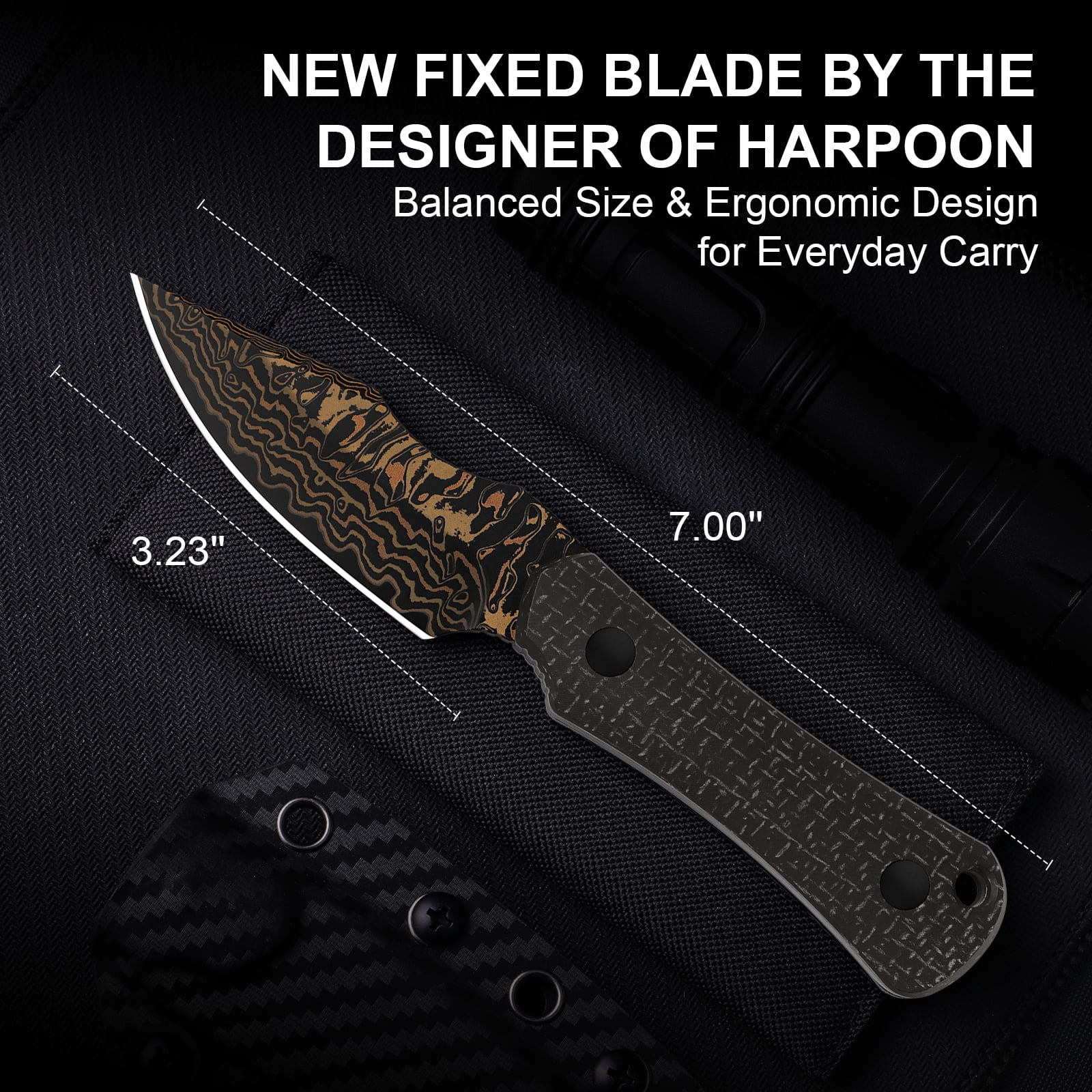 Kizer Bone Fixed Knife Copper Damascus Blade Micarta Handle With Sheath 1122A2