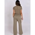 thumbnail image 5 of Jaimenalin Women Two Piece Outfits Crochet Sheer Knit Sweater Top Wide Leg Pants Lounge Matching Sets Khaki L, 5 of 9