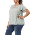 thumbnail image 5 of MODA NOVA Juniors Plus Size Floral Keyhole Flared Short Sleeve Chiffon Blouse Light Blue 4X, 5 of 6