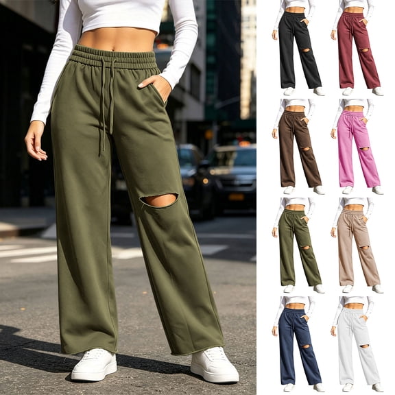 BUIGTTKLOP Wide Leg Pants for Women Drawstring Baggy Casual Sweatpants Loose Fit Lounge Trousers