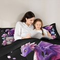 thumbnail image 5 of Homewish Purple Pink Dragon 7-Piece Twin Bedding,Cute Wildlife Bedding Comforter Set,Floral Books Decor,Black Reversible, 5 of 8
