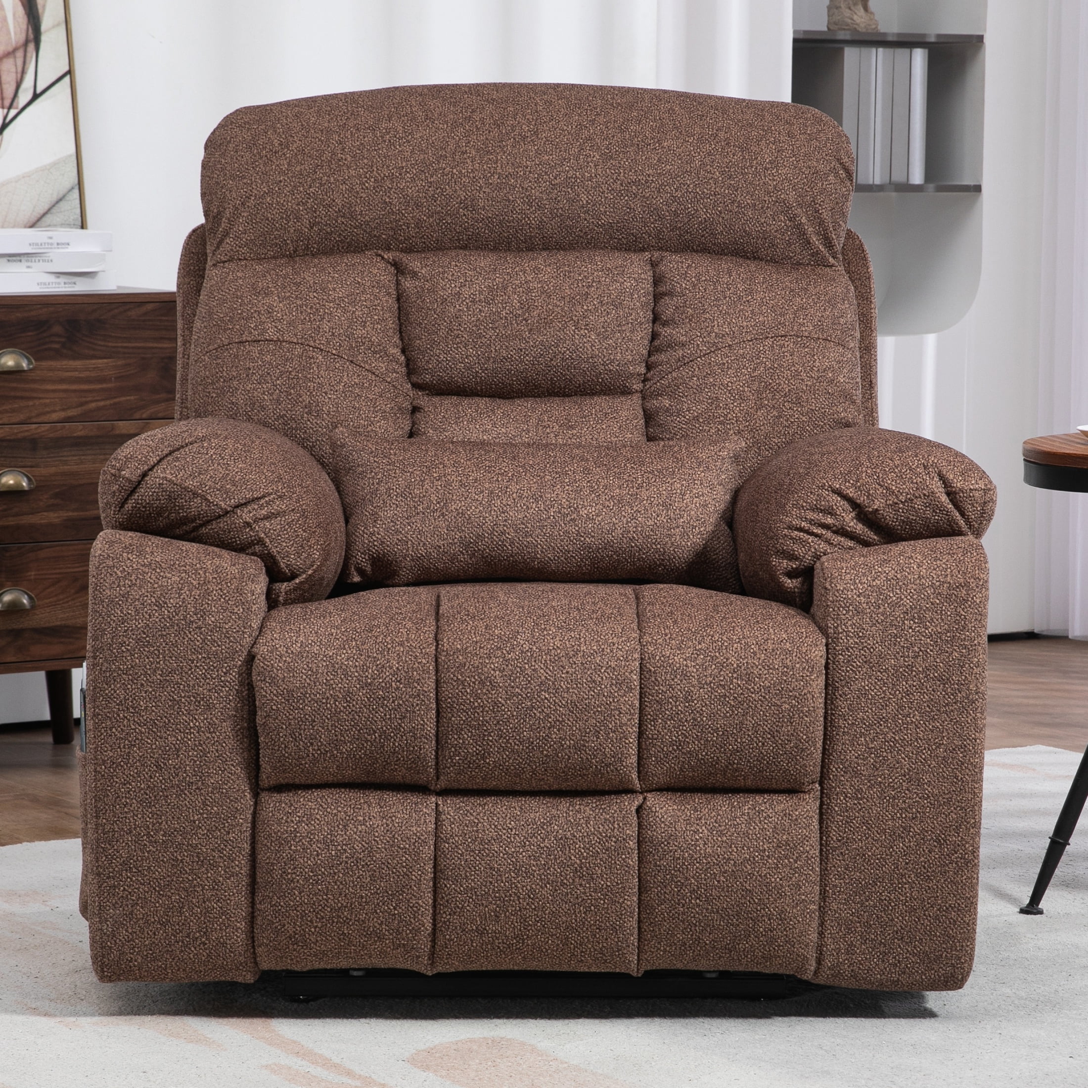 SYNGAR Power Lift Recliner Chair for the Elderly, Oversized Recliner with Massage and Heat, 2 Hidden Cup Holders, Side Pockets, 26" Width of Seat, 4 Motor, Reclining Chair, Brown
