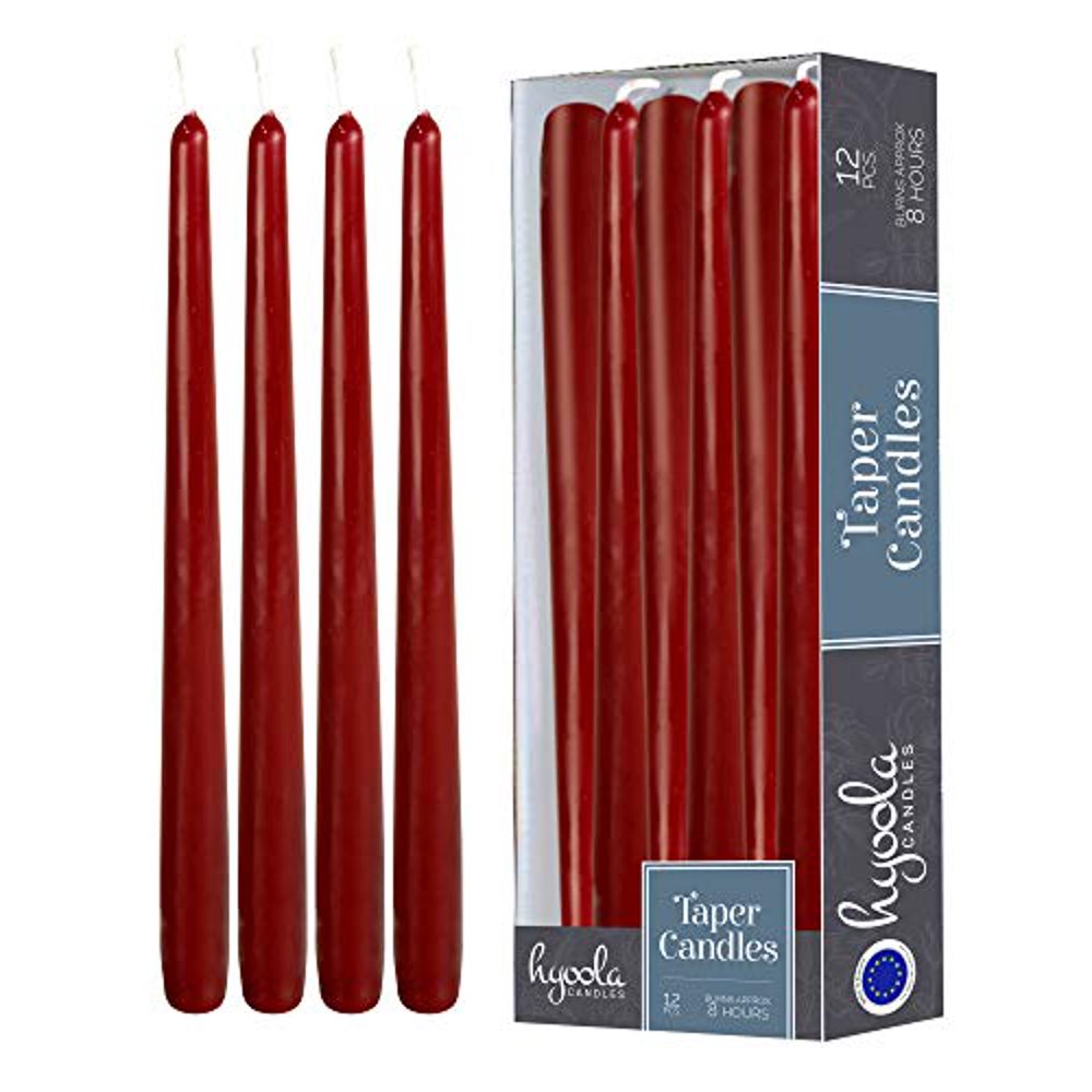 Hyoola, 10" Burgundy Red Taper Candles Dripless Tapers (12 Pack