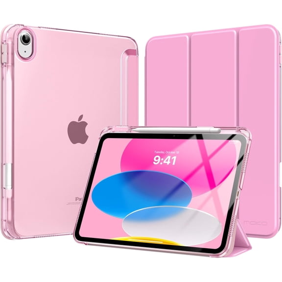 for iPad (A16) 11th Generation Case 11 Inch 2025, iPad 10th Generation Case 10.9 Inch 2022 with Pencil Holder, Slim Light Trifold Protective Cover with Hard PC Translucent Back Shell, Pink