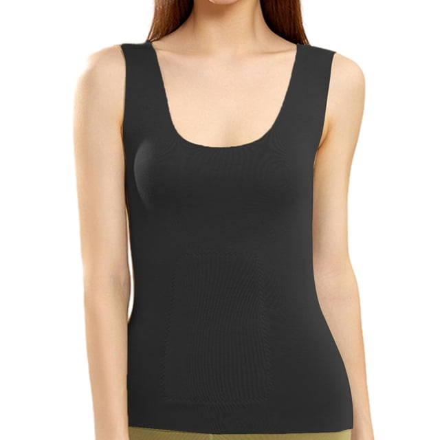 Ropa interior térmica camisola básica para mujer, camiseta sin mangas con forro grueso, negro