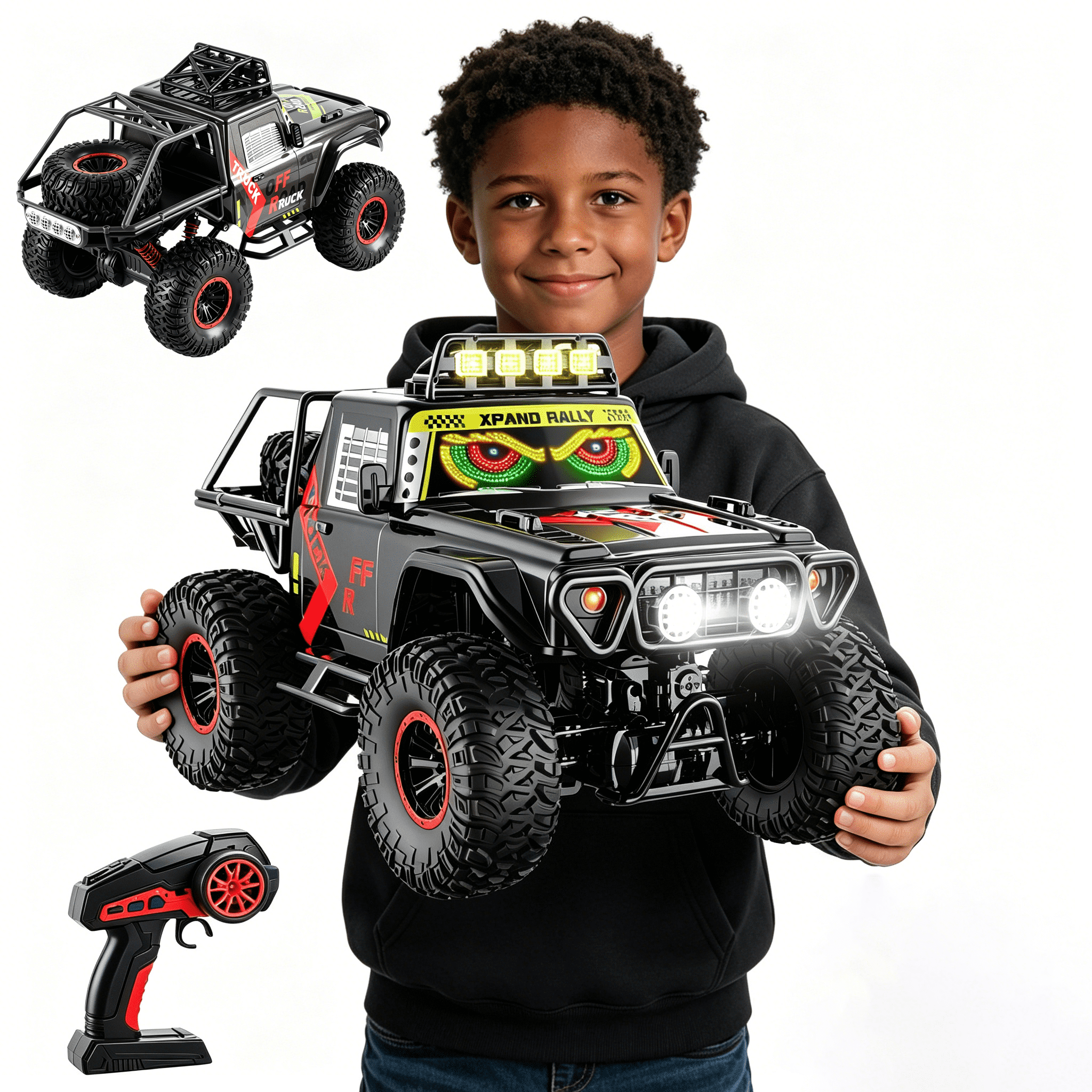HNH 1:10 Big Rock Crawler 4WD Rc Car off Road Monster Truck, 25KM/H Remote Control Car with LED Light, 2400Mah Batteries