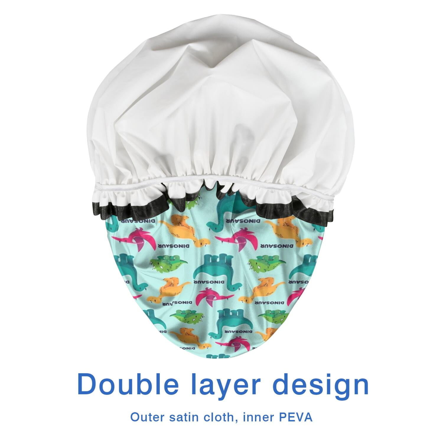 Shower Caps,Colorful Dinosaurs DINO Pattern Waterproof Shower Cap for Women 4 Pieces,Double Reusable Hair Cover for Shower PEVA Elastic Stretch Hem