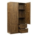 thumbnail image 2 of Pouseayar Tall Wardrobe Closet with 2 Doors,2 Drawers,5 Storage Space for Hanging Clothes, Wardrobe Storage Cabinet Bedrooms, Walnut, 2 of 8
