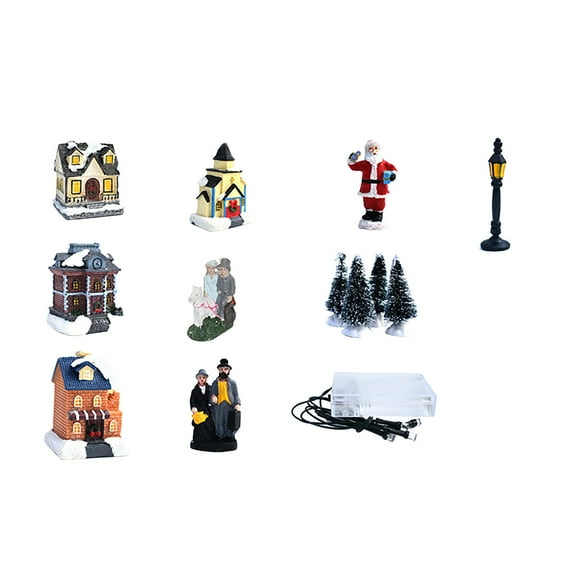Generic Christmas Village Sets-Christmas Decorations,LED Lighted Christmas Village Houses with Figurines, Christmas Village Collection Indoor Room Decor - Collectible Buildings