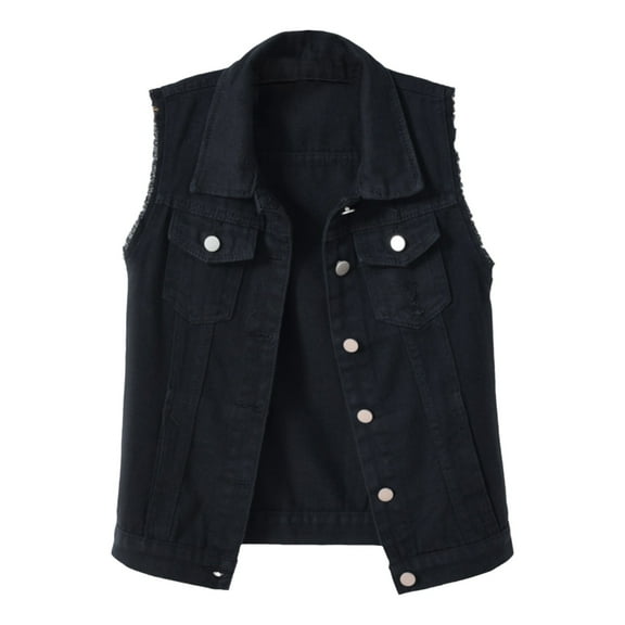 Jxximdong Casual Vests for Women, Top Loose Solid Shirt Denim Jacket Sleeveless Denim Vest Color Denim Vest Top, Women's Coats Black