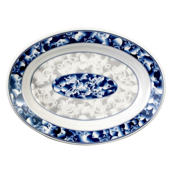 Excellante Blue Dragon Melamine Dinnerware Collection 9 oz, 10" x 7 1/2" Deep Platter, Comes in Dozen