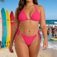 thumbnail image 6 of Ohufall Women Plus Size Bikinis Swimsuits High Cut Drawstring Halter Swimwear Backless Fashion Summer Beach Bathing Suit, 6 of 6