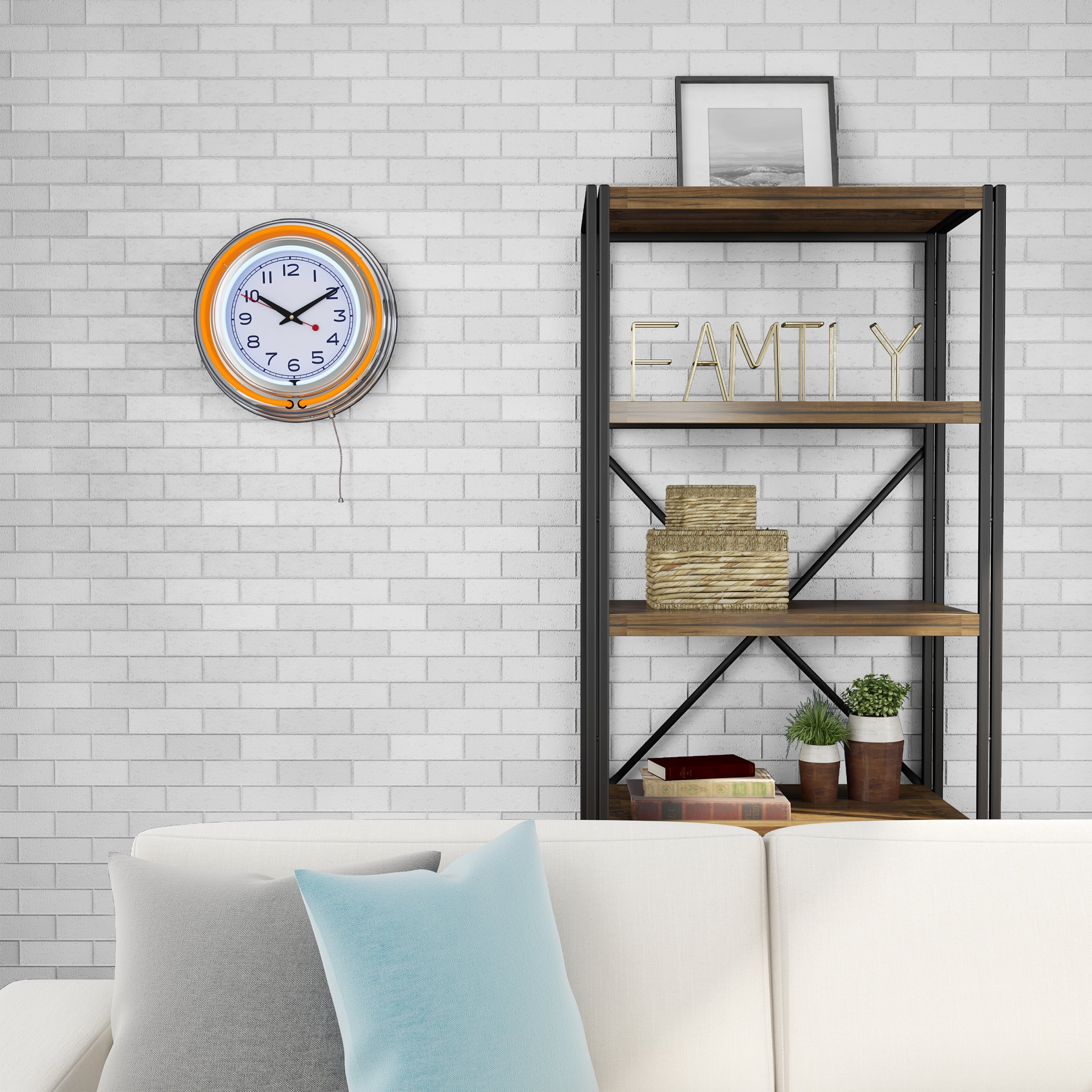 14" Retro Neon Wall Clock, Double Light Ring Vintage Style Clock by Lavish Home