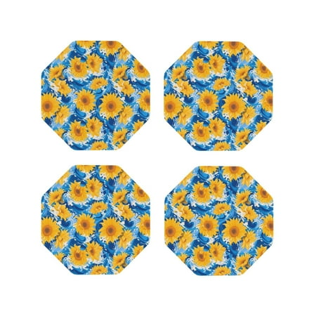 

Tideii Blue Ocean Wave Sunflower for Leather Coasters 4 Pieces Anti-fouling and Anti-scalding Decorative Coasters Suitable for Restaurants Kitchens Coffee Shops-Octagon