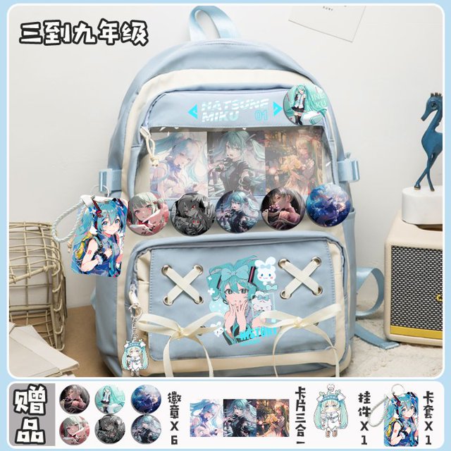 Hatsune Miku anime bidimensional estudiantes masculinos y femeninos nueva mochila ligera japonesa con impresión creativa de gran capacidad