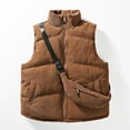thumbnail image 1 of Chaleco de pana de algodón y plumón para hombre, abrigo exterior acolchado de algodón con cuello alto engrosado retro de moda de otoño e invierno con bolso de hombro gratis, 1 of 5