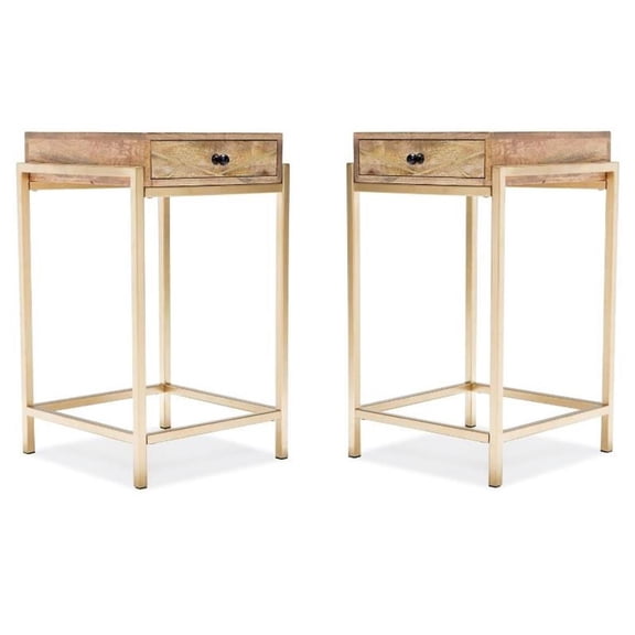 Home Square Modern Living Room Accent Table in Beige and Gold - Set of 2