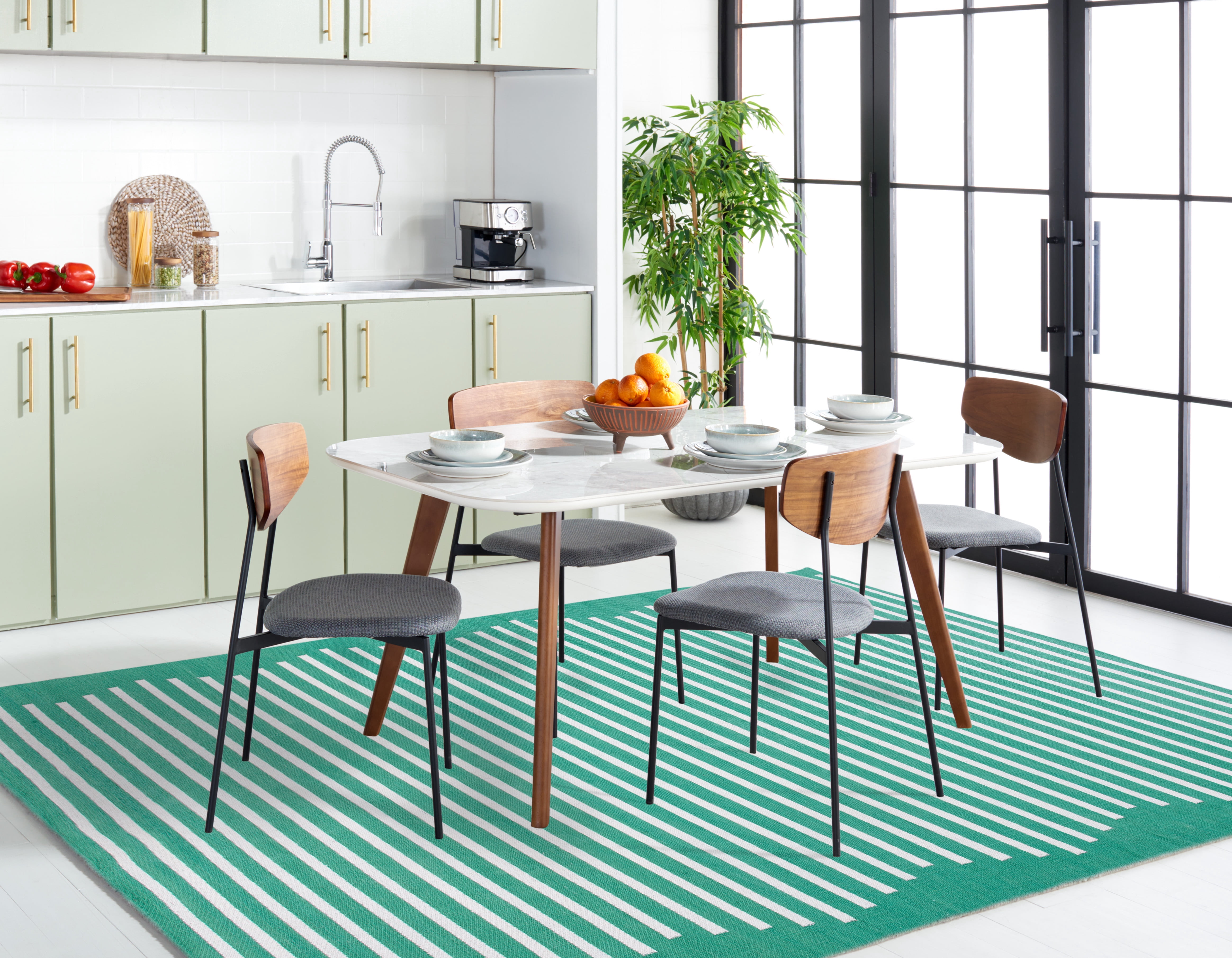 SAFAVIEH Montauk Amadine Striped Cotton Area Rug, Dark Green/Ivory, 9' x 12'