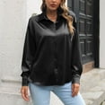 thumbnail image 2 of XFLWAM Women's Satin Silk Long Sleeve Button Down Shirt Formal Work Blouse Top Black M, 2 of 4