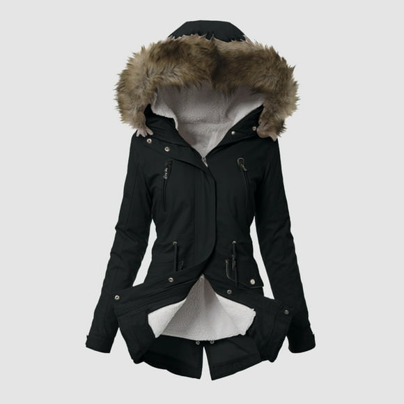 BYHONG Women Daily Plus Size Winter Coat Lapel Collar Long Sleeve Jacket Vintage Thicken Coat Jacket Warm Hooded Thick Padded Outerwear Coat for Women Black XXL
