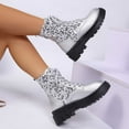 thumbnail image 6 of Stylish Ankle Boots With Round Toe Shiny Sequin Detailing Thick Sole Casual Booties for Women, 6 of 8
