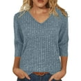 thumbnail image 2 of BLVB Womens 3/4 Sleeve Shirt Fall Fashion V Neck Sweater Ribbed Knit Tunic Tops Dressy Casual Soft Blouse Trendy Clothing, 2 of 7