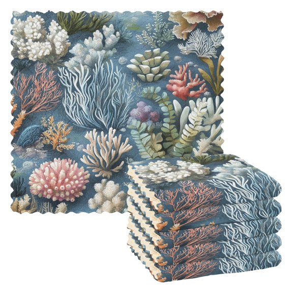 Yayeee 6 Pack Kitchen Dish Cloths for Washing Dishes Soft Absorbent Microfiber Towels, Sea Plants Pattern