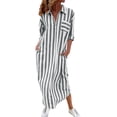 thumbnail image 2 of IUYRTFE Women's Striped Button Down Shirt Dress Long Sleeve Collared Maxi Dress with Pockets Loose Fit Casual Long Gown, 2 of 6