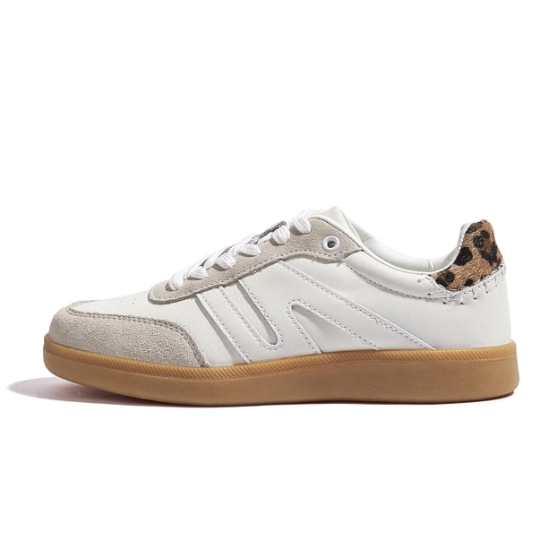 Zapatillas LUCKY STEP para mujer, clásicas, retro, suela de goma, piel blanco/beige