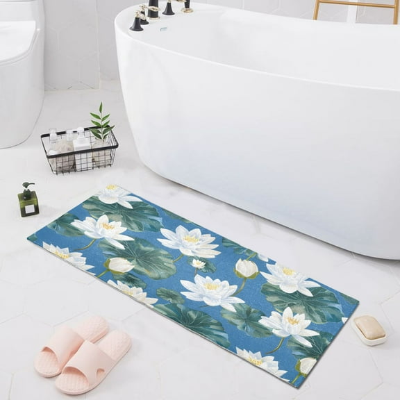 Lily Flower in Water Bath Mat 39x20 Non-Slip Bathroom Rugs Absorbent Soft Plush Quick Dry for Tub Shower Kitchen Home Decor