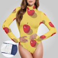 thumbnail image 3 of Red Apples in Yellow Women's Bodysuit Jumpsuit Mock Turtle Neck Long Sleeve TopsOne Piece Leotards Shirt Yoga Outfits, 3 of 8
