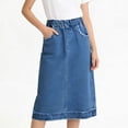 thumbnail image 2 of ZToonmas Girls Elastic Waist A-Line Denim Midi Skirt Casual Long Skirt with Pockets Summer Solid Skirt for 4-15 Years, 2 of 9