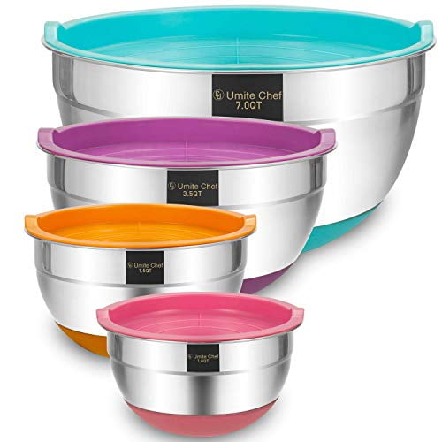 Mixing Bowls with Airtight Lids, 4 Piece Stainless Steel Large NonSlip
