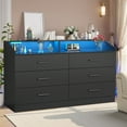 thumbnail image 3 of 6-Drawer Dresser with Power Outlet, Chest of Drawers with LED Light, Modern Dresser with Open Storage Cubby, Double Wide Organizer for Bedroom, Living Room, Entryway, Hallway, Black, 3 of 9