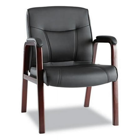 Alera  Madaris Leather Guest Chair w/Wood Trim Four Legs Black/Mahogany