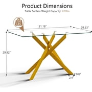51.18 Rectangular Glass Dining Table, Holaki Modern Tempered Glass Kitchen Table with Sturdy Metal Legs, Dinning Room Table for Home Dinner, Gold
