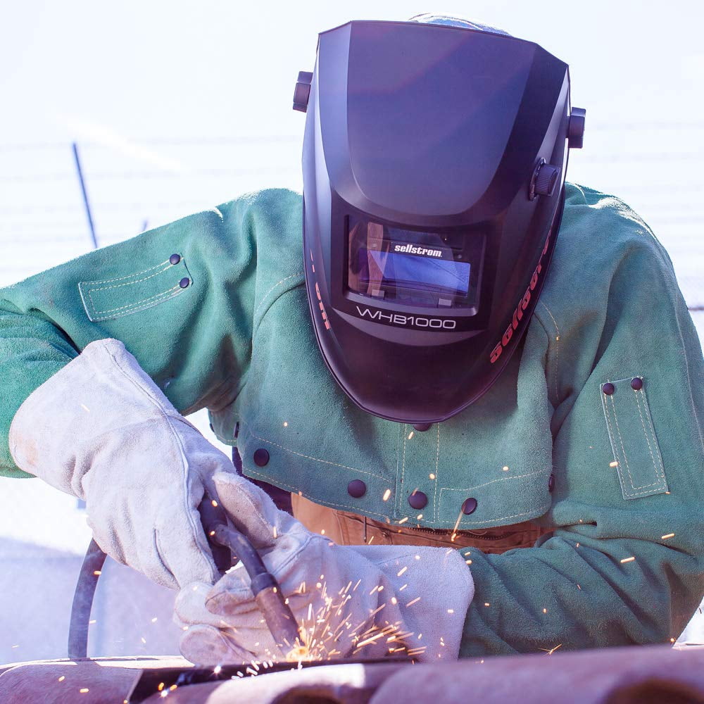 Sellstrom Welding Helmet - Auto Darkening - Nylon - 3.54" x 1.57" Viewing Area - Shade 4/9-13 Variable ADF - Ratcheting Headgear - Black - Advantage Series