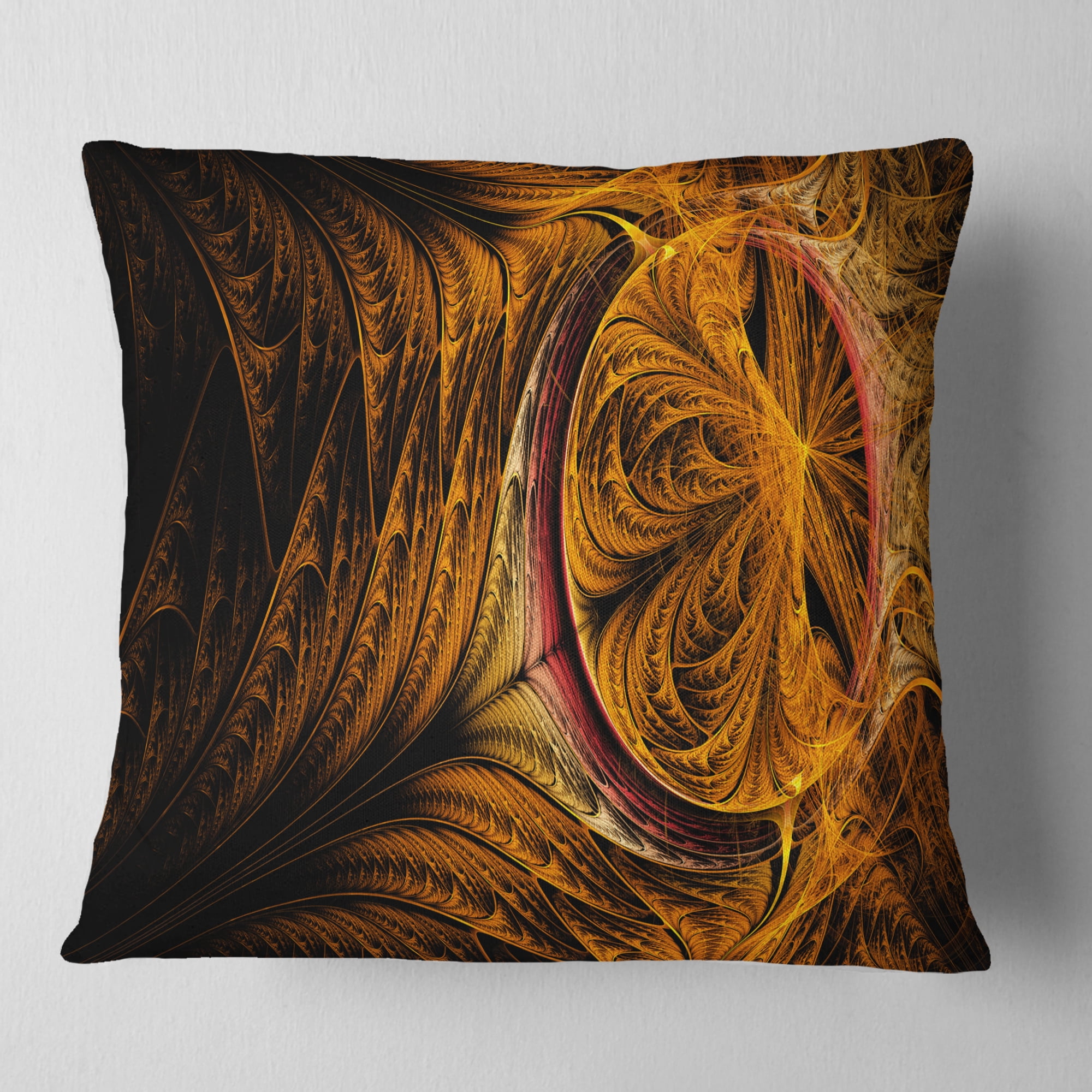 Designart Golden Fractal Desktop - Abstract Throw Pillow - 18x18