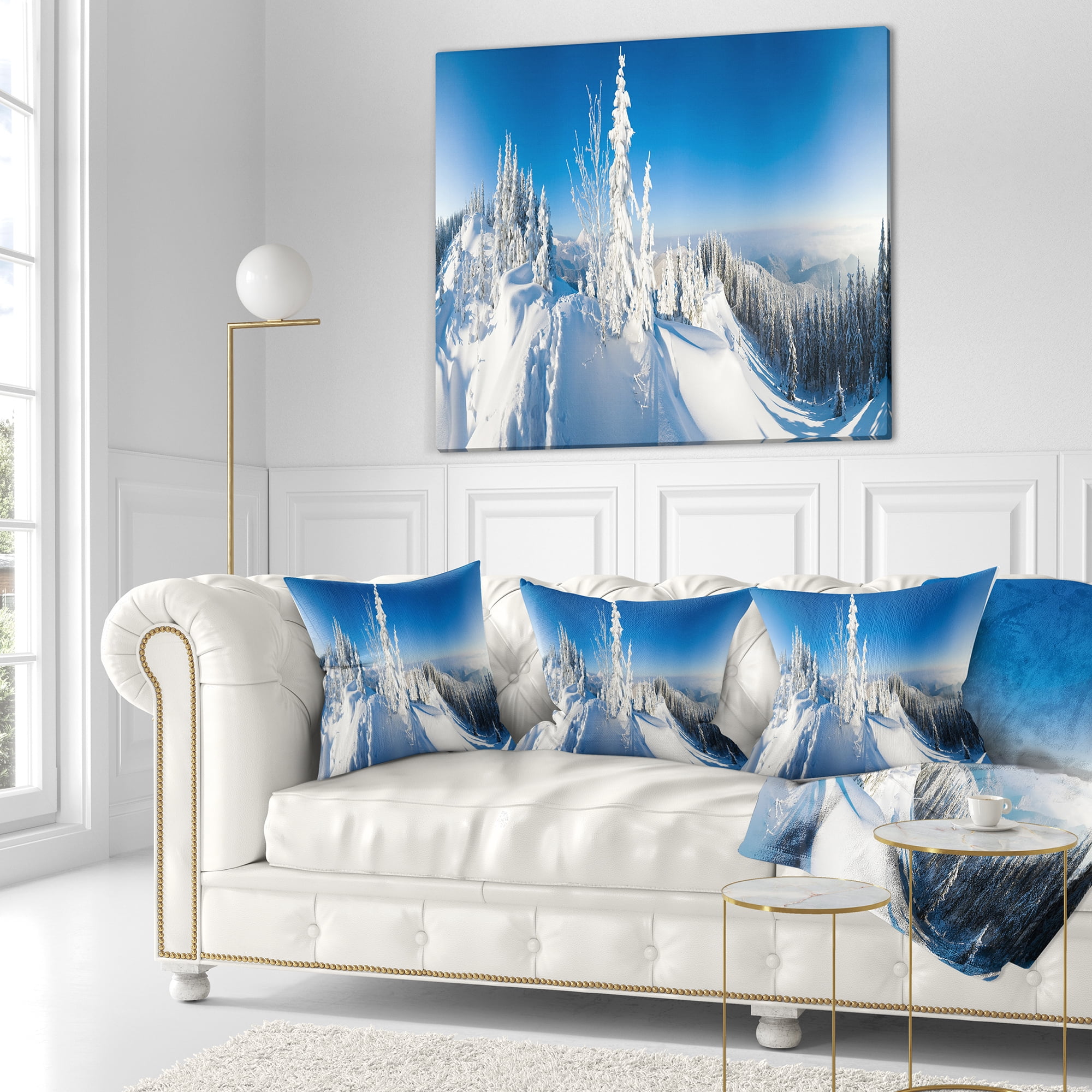 Designart Panoramic Winter Mountain - Photography Throw Pillow - 16x16