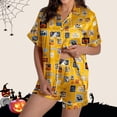 thumbnail image 2 of XINPING Halloween Pajama Set Whimsical Halloween Printed Pajama Notched Collar and Short Sleeves Cozy Home Loungewear In Short Pants for Fall and Holidays L, 2 of 8