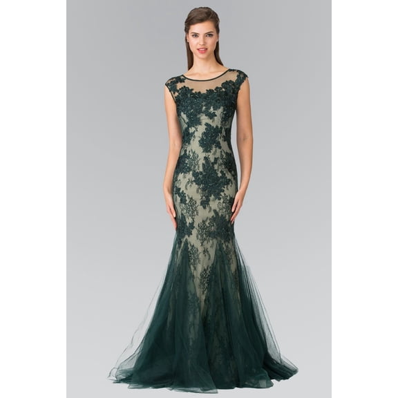 Women's Elizabeth K Long Beaded Lace Mermaid Dress Gl2276 Green Size S