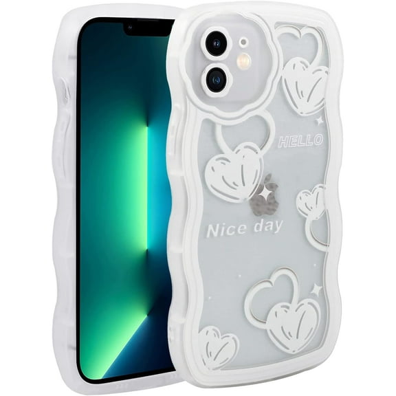 Unique Kawaii Case for iPhone 11, Case Cute Cartoon Love for Girls Kids Teens Phone Cases Cover for iPhone 11 (6.1 inch), White Heart Pattern