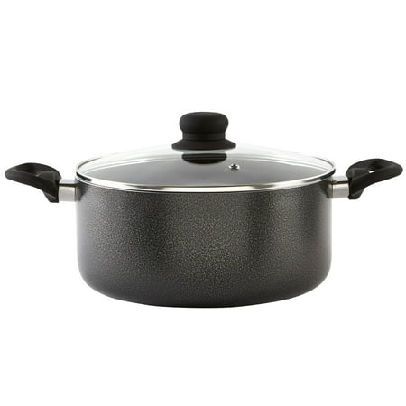 Imusa 4.8 Quart Nonstick Charcoal Exterior Caldero or Dutch Oven with Glass Lid for Cooking or Serving