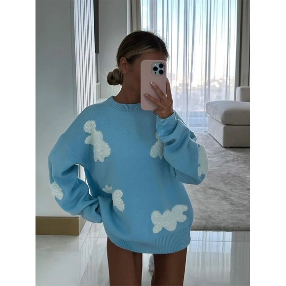 Love Heart O Neck Knit Sweater For Women Embroidery Fashion Long Sleeve Pullover Sweaters Female Oversized High Street Jumper