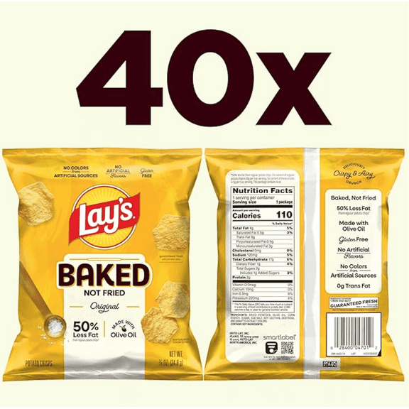 Baked Lay's Original Potato Crisps, 0.875 oz Bags, 40 Count, Bundled By Shoppyway