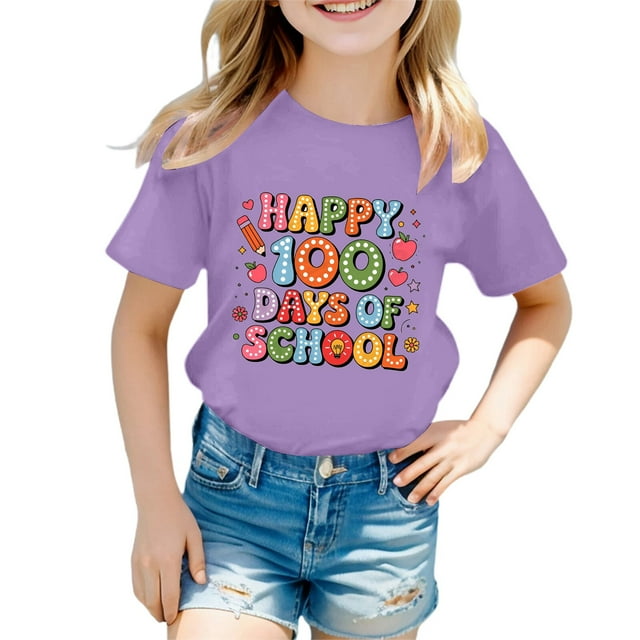 PMVFHDE Hauts d'Été pour Filles T-Shirts Graphiques pour Filles Hauts d'Été pour Filles T-Shirt Robe pour Fille 2025 Enfants Filles et Garçons T-Shirt Col Rond Manches Courtes T-Shirt Décontracté d'Été Violet, 3-4 Ans